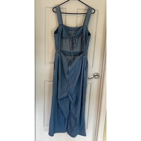 Madewell Blue Chambray Sleeveless Denim Wide Leg Romper Jumpsuit Size 12 - Picture 5 of 8